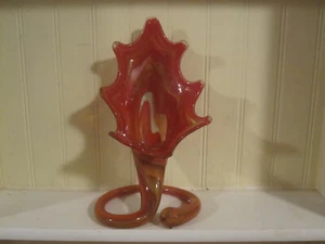 Vintage Murano Style Hand Blown Art Glass Vase Lily Trumpet Flower Swirl base - Picture 1 of 5