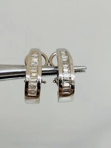 Huggie Diamond Earring Baguette Cut 1.50 Carat 14k White Gold - Picture 1 of 12