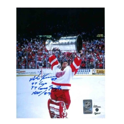 Foto 8x10 firmada e inscrita de Mike Vernon Detroit Red Wings - 70037 Foto 1 de 2
