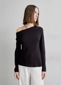 Theory schwarzes schulterfreies tailliertes Top Rosina Krepp neu mit Etikett $ 345 S - Bild 1 von 6