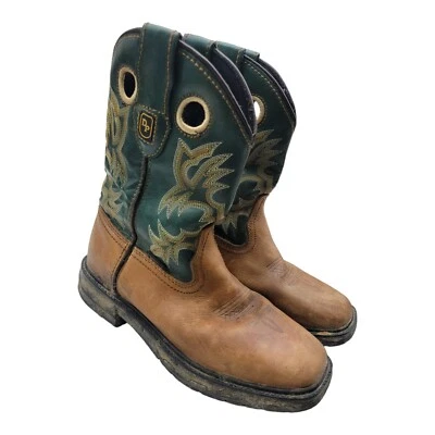 Dan Post Boots Boys 4.5D Brown Green Leather Ridge Runner Square Toe Waterproof - Image 1 of 4