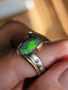 Vintage zweifarbiger 14k Gold Designer schwarzer Opal Gold Ring - Bild 1 von 8