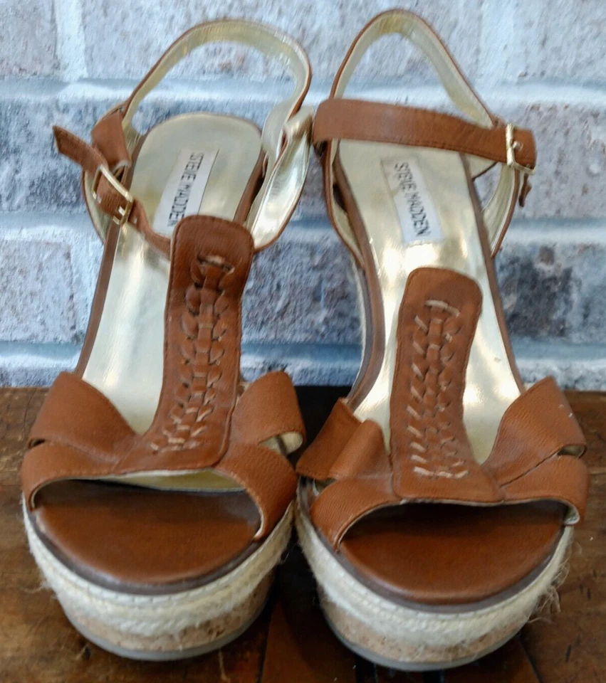 Steve Madden Mujer Cuero Corcho Alpargatas 5" Tacones Cuña P-LEMM Talla 8.5 8-1/2 Foto 1 de 4