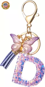 Initial Letter Keychains for Women Girls Purple Pink Keychain with Butterfly Pur - Picture 1 of 7
