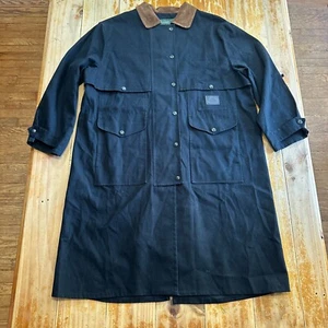 VTG Lauren Ralph Lauren Jacket Men Medium Black Long Chore Canvas Barn Farm Work - Picture 1 of 13