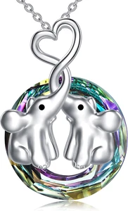 Sterling Silver Elephant Necklace, Elephant Jewelry Wedding Anniversary Birthday - Picture 1 of 7