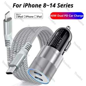Type C 40W Fast Car Charger Adapter USB C Cable For iPhone 14 13 12 11 XS X XR 8 - Picture 1 of 14