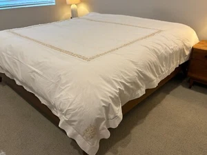 VTG Sferra Bros King Egyptian Cotton Duvet Cover Brooke Hand Embroidered Italy - Picture 1 of 9