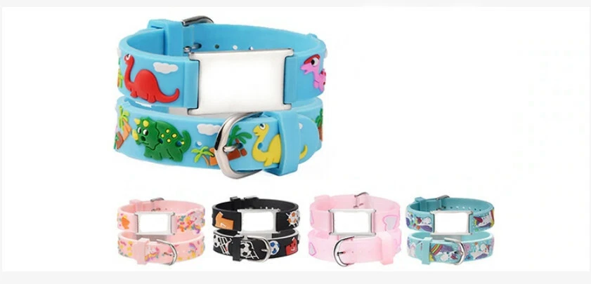 GRABADO PERSONALIZADO Seguridad Niño Silicona Identificación Seguro Identificación Pulsera 6 Impresiones Foto 1 de 1