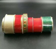 Lot of 7 Assorted Craft Gift Wrap Ribbon Fabric Metallic Christmas Gold Red
