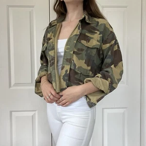 Topshop Camo Lightweight Denim Style Cropped Distressed Jacket - Picture 1 of 8
