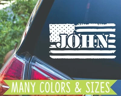 Calcomanía de vinilo con nombre personalizado bandera americana envejecida coche camión barco computadora portátil  Foto 1 de 2