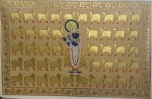 24kt Real Gold Painting of Lord Shrinathji Hand Painted Indian Art Work - Picture 1 of 9