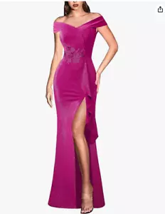 VFSHOW Sexy Elegant Formal Prom Off Shoulder Ruffle Slit Dress (Hot Pink, XL) - Picture 1 of 4