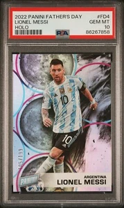 2022 PANINI FATHERS DAY LIONEL MESSI HOLO PARALLEL /199 SP ARGENTINA #FD4 PSA 10 - Picture 1 of 6
