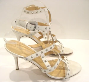 Ivanka Trump GEMINA White Leather Studded Sandals Strappy Sling Backs Size 10 M - Picture 1 of 5
