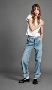 FRAME The Slouchy Straight Leg Wide Cuff Ziggy Wash Size 27 BNWT - Picture 1 of 14