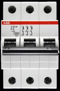 ABB 6 AMP CURVE C 10kA TRIPLE POLE MCB CIRCUIT BREAKER 2CDS273001R0064 S203M - Picture 1 of 6
