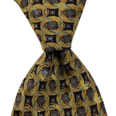 BRIONI Men's 100% Silk Necktie ITALY Luxury Designer Geometric Gold/Black EUC - image 1 of 3