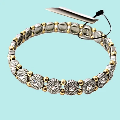 Pulsera Circular CHICO'S Dos Tonos Elastizada Transparente Estrás 7" Nueva con Etiquetas Foto 1 de 4