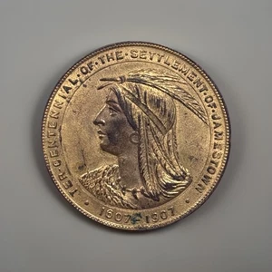 1907 JAMESTOWN Exposition Token LANDING OF EXPEDITION Ter-Centennial HK-346 SC$1 - Picture 1 of 2