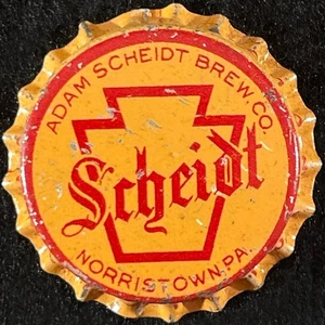 SCHEIDT RED/YELLOW CORK LINED BEER BOTTLE CAP ~ NORRISTOWN PENNSYLVANIA PA CROWN - Picture 1 of 2