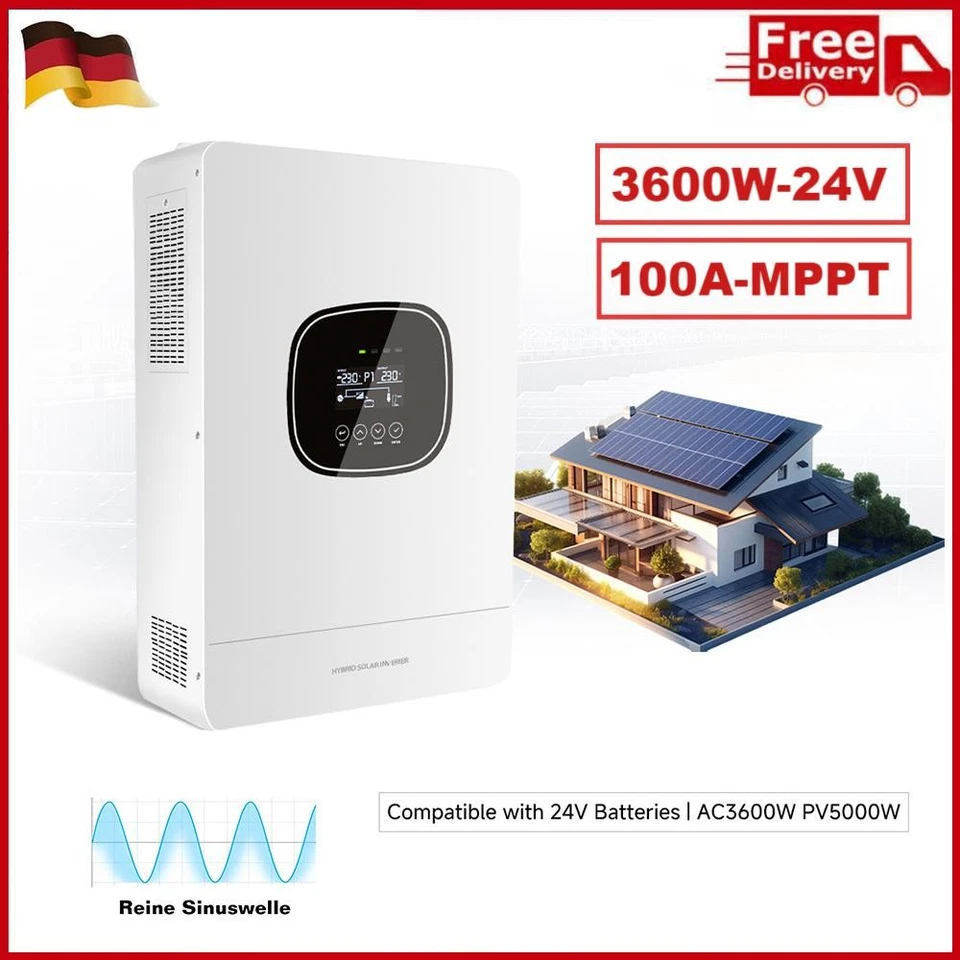 LVYUAN 3600W 24V Hybrid Solar Inverter Wechselrichter MPPT 100A Laderegler PV 40-450VDC