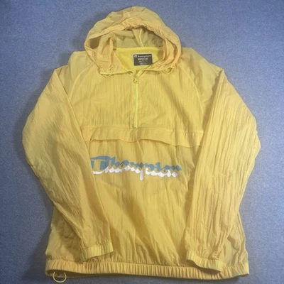 Pulôver Champion jaqueta com capuz chuva quebra vento amarelo médio usado - Imagem 1 de 4