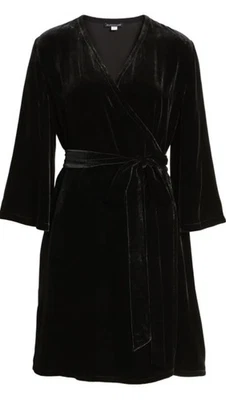 Vestido Eileen Fisher Medio Negro Terciopelo Rayón Seda Envolvente Nuevo con Etiquetas Foto 1 de 4
