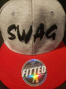 Swag Me Out 3D Letters Gray Top Red Bill Zephyr 32/5 Chopped Fitted 7 5/8 Hat - Picture 1 of 14