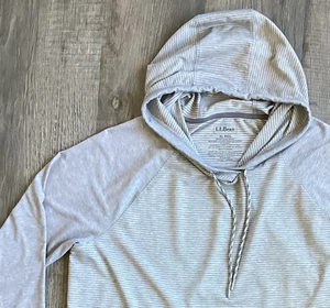 L.L. Bean Women XL Hoodie Gray Striped Color Block Sweatshirt Lightweight - Picture 1 of 13