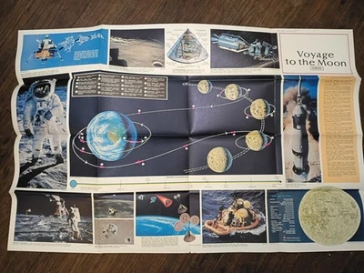 Footprints On The Moon 1969 1st Associated Press Hamond Map Voyage To The Moon  - Image 1 of 4