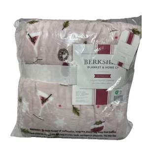 Berkshire Merry Cocktails Pink Plush Throw Blanket 60"x80" Velvet Soft New - Picture 1 of 7