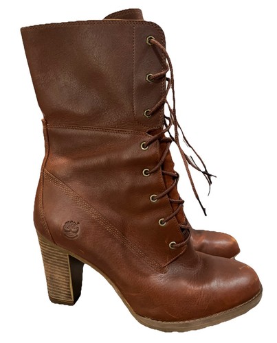 Stivali donna Timberland EarthKeepers cognac pelle marrone tacco stringati taglia 10