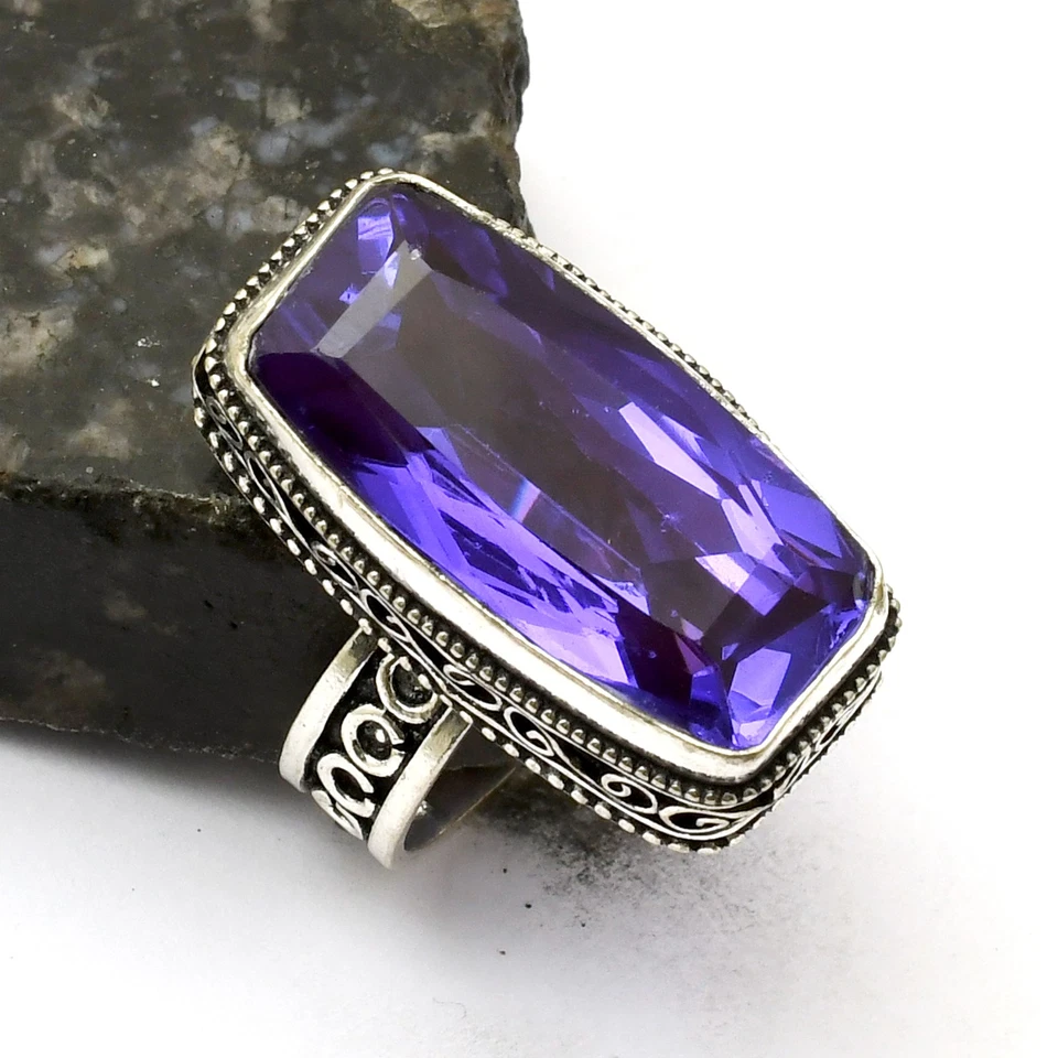 Кольцо ювелирное изделие ручной работы с антикварным дизайном аметист драгоценный камень размер США - 11,5 AR 40024 - Изображение 1 из 1