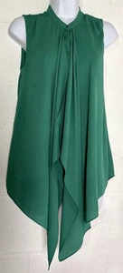 H & M Draped Sleeveless Tunic Top Green Hi L Asymmetrical Hem Flowy Blouse Sz 6 - Picture 1 of 11