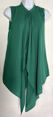 H & M垂褶无袖束腰上衣绿色高L不对称下摆流畅衬衫,尺寸6 — 第 1/4 张图片