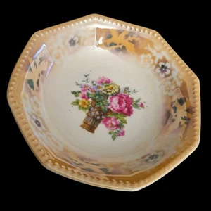 Vintage K&L Bavaria Floral Berry Bowls Set of 4 Octagon Tan Lusterware - Picture 1 of 6
