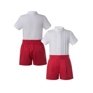 Newborn Romany Baby Boys Formal Party Suits Shirt Shorts Set Red 2PCS Outfits - Picture 1 of 12