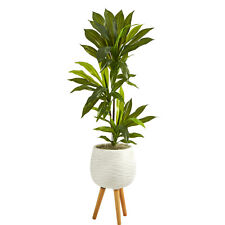 Nearly Natural 46in. Dracaena Artificial Plant in White Planter with Stand (Real