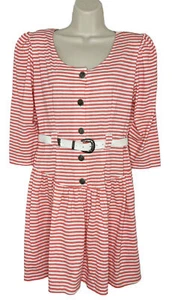 Rampage Vintage Y2K Button Front Juniors Coral Stripe 3/4 Sleeve Dress Sz 9 - Picture 1 of 8