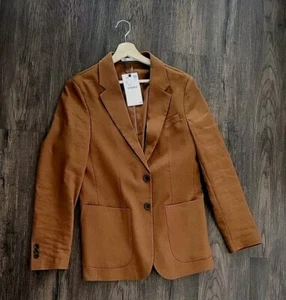 Zara linen blend camel brown oversized boyfriend blazer S new Rtp £109 - Picture 1 of 8