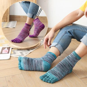 1Pairs Toe Socks Mens Five Finger Striped Sock Running Athletic Cotton Ankle Sox - Picture 1 of 18