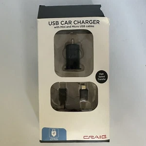 Craig USB Car Charger & Sync Mini & Micro Cables Black High Speed Transfer - Picture 1 of 2