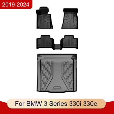 For BMW 3 Series 330i 330e Sedan 2019-2025 TPE All Weather Floor Mats+Trunk Mat - Image 1 of 4
