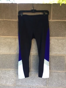 Athleta Woman’s Medium Sonar Cropped Leggings Black Purple Stretch Color Block - Picture 1 of 5