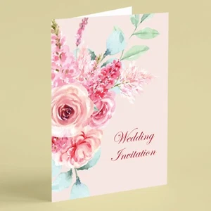 Pink roses flower wedding invitation card available in pack of 5,10 or single - Picture 1 of 3