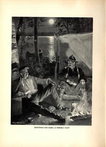 1900 c Antique Original Print Lake Canoe  Campfire ~  Sportsman and Guide - Picture 1 of 1