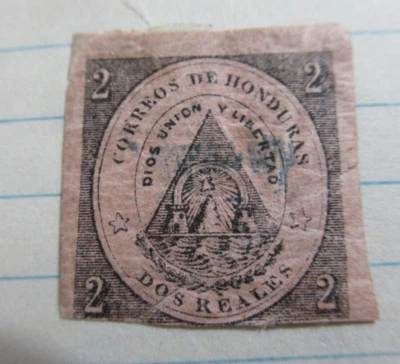 1877 Old Antique Stamp, HONDURAS, 2 REALES, SC#12 - Image 1 of 2