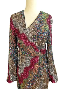 SAYLOR Women's Dress Maxi Eveninng Kaleidoscope Sequins Long Sleeve Size M-L - Picture 1 of 20